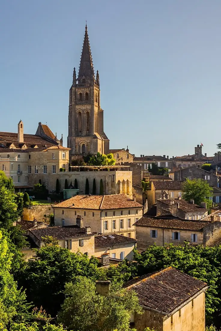 Bell tower and rooftops of Saint-Émilion, in the Bordeaux wine country