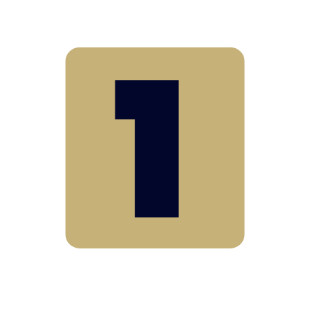 Black number 1 on tan rounded square background Black number one on a tan square background with rounded corners